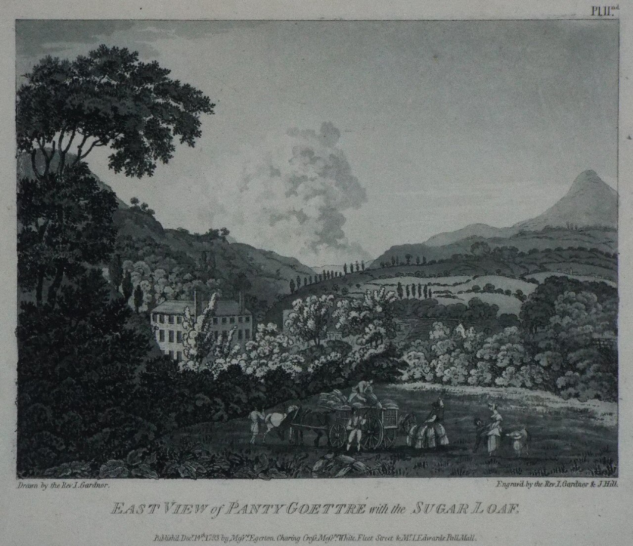 Aquatint - East View of Panty Goettre with the Sugar Loaf. - Gardner